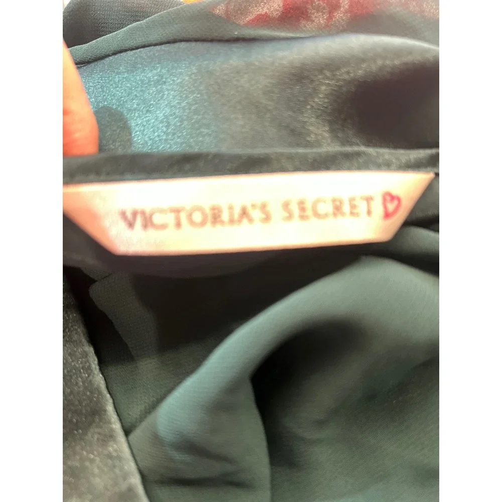 Victoria's Secret Emerald Green Satin Chiffon Rosette Babydoll Chemise Large